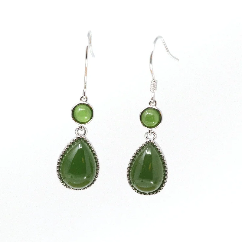 RealJade® "Classic Tear Drop" Sterling Silver Genuine Nephrite Green Jade Dangle Earrings