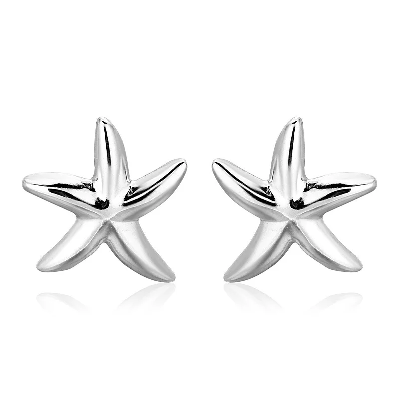 Sterling Silver Large Polished Starfish Earrings