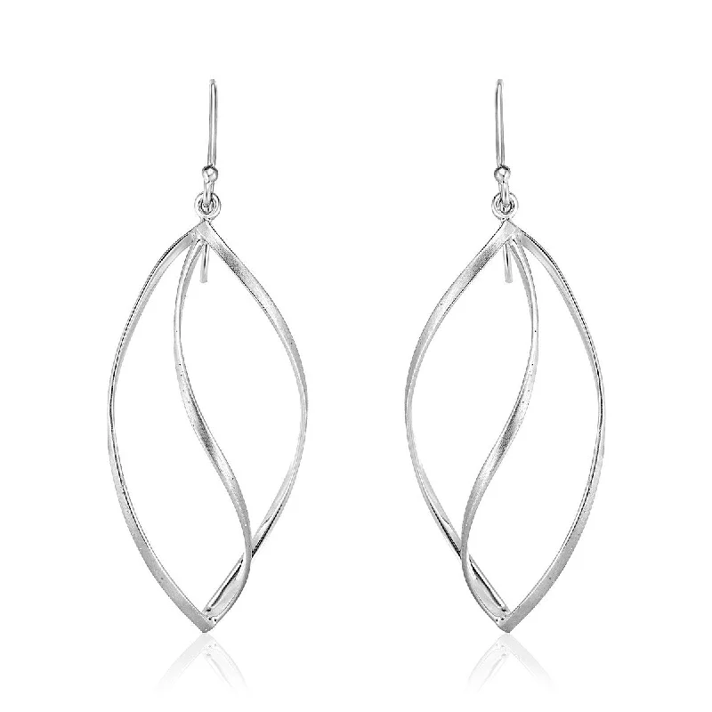 Sterling Silver Open Leaf Motif Earrings with Sparkle Texture