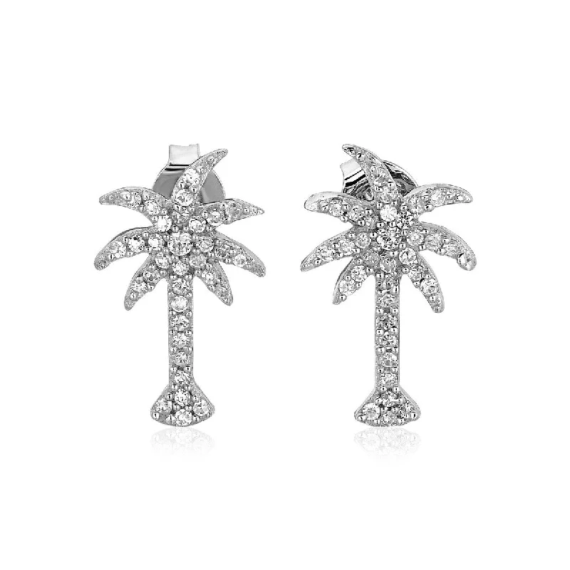 Sterling Silver Palm Tree Earrings with Cubic Zirconias