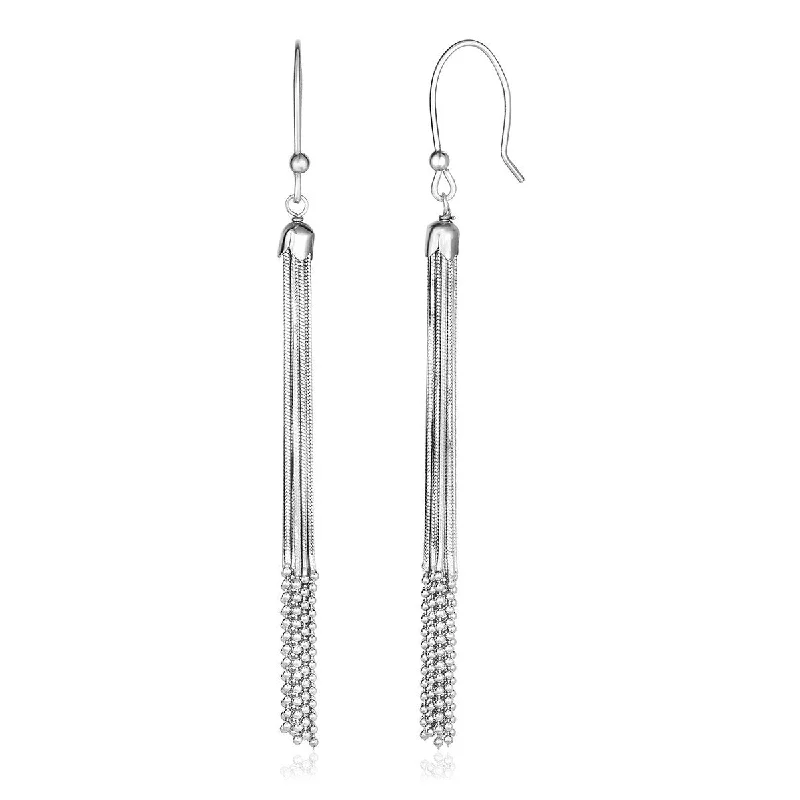 Sterling Silver Snake and Bead Chain Tassel Earrings