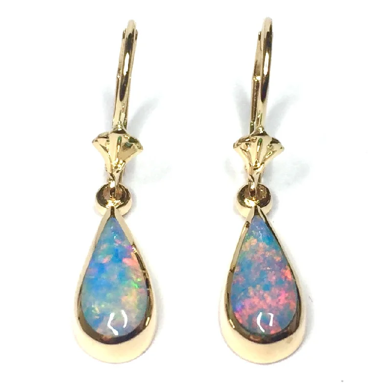 Opal Earrings Tear Drop Inlaid Design Lever Backs