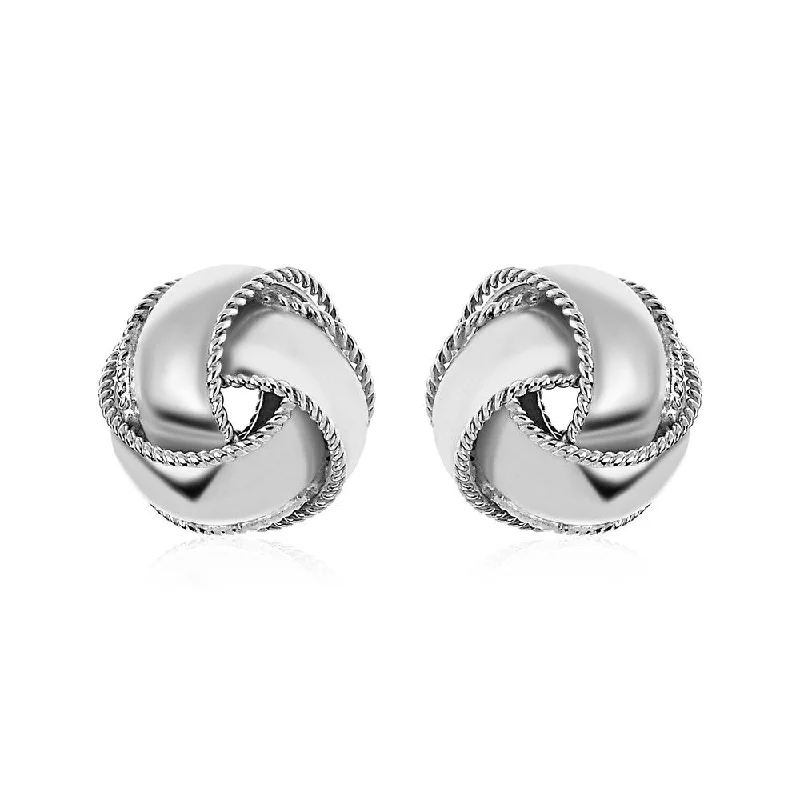 Textured and Polished Love Knot Earrings in Sterling Silver