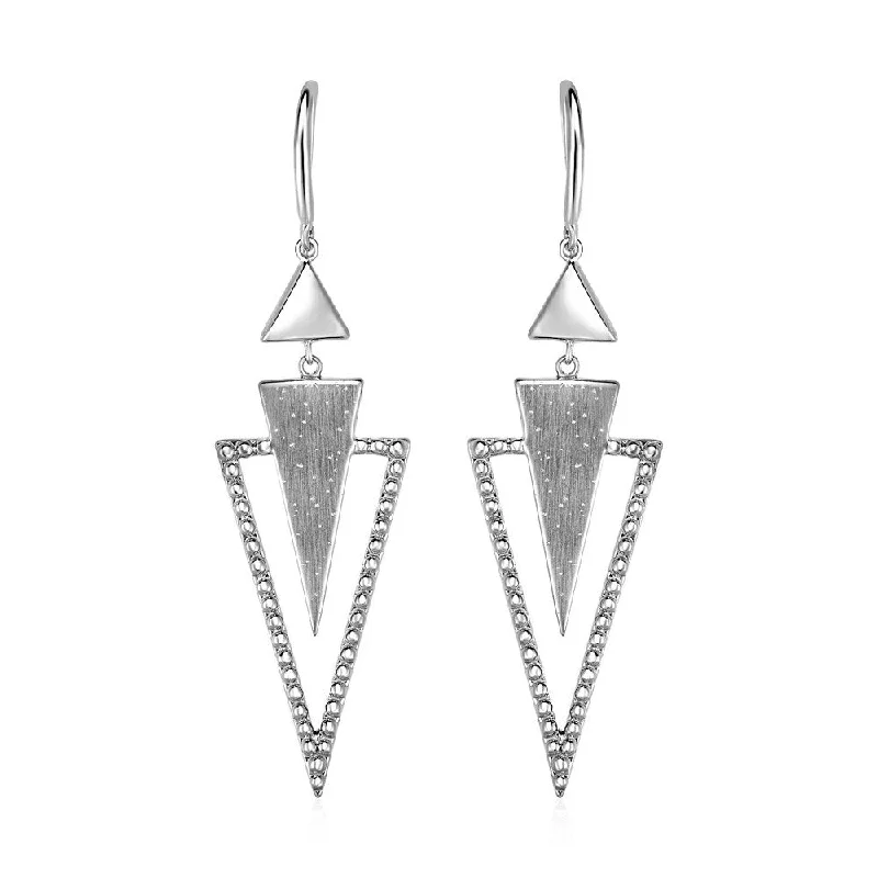 Textured Graduated Triangle Earrings in Sterling Silver