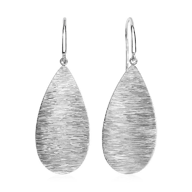 Textured Teardrop Motif Drop Earrings in Sterling Silver