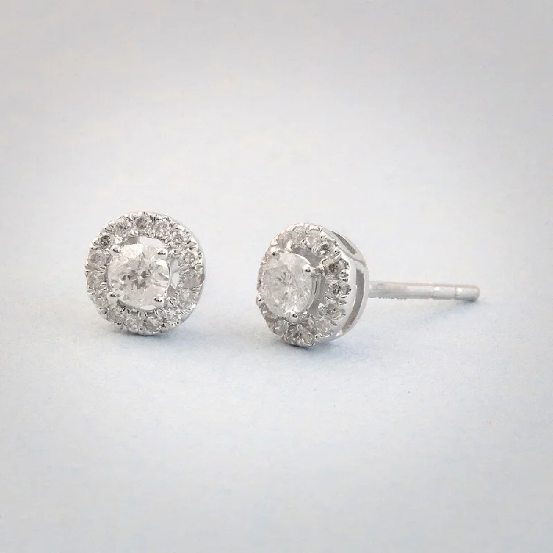 Tiny Diamond Halo Earrings 1/3ct TDW in 10k Gold by De Couer