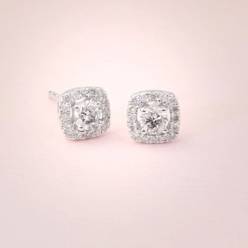 Tiny Diamond Halo Earrings in 1/3ctw 10k Gold by De Couer