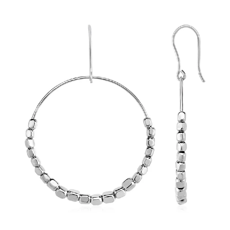 Wire Circle Earrings with Polished Beads in Sterling Silver